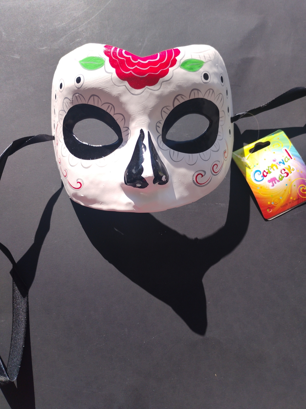 White Day of the Dead Mask with Pink & Green Accents